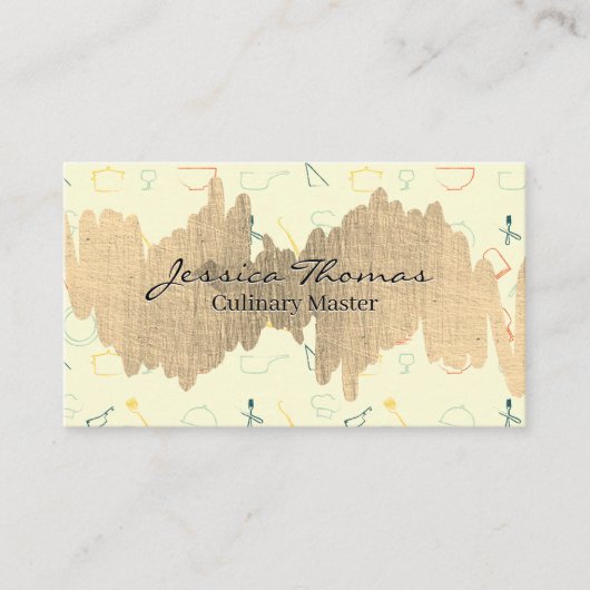 Gold Metallic Scribble | Kitchen Tools Pattern Visitekaartje (Voorkant)