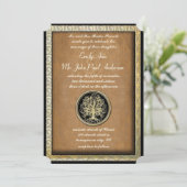 Gold Metallic Swirl Tree Gold Border Wedding Kaart (Staand voorkant)