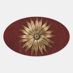 Gold Metallic ventilator op rode weefsels Ovale Sticker
