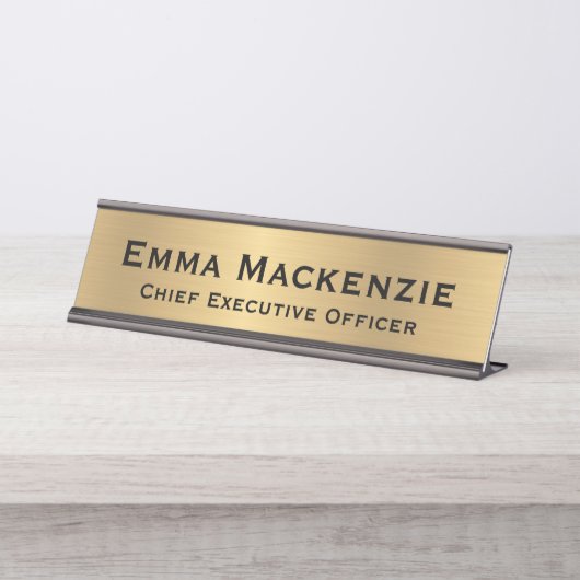 Gold Metallo simple bureau Signal Nom Plaque (Devant)