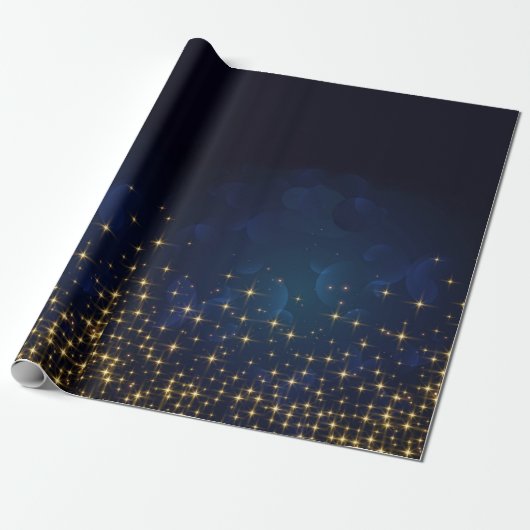 Gold Midnight Blue Sparkle-kerstfeestdag Cadeaupapier (Uitgerold)