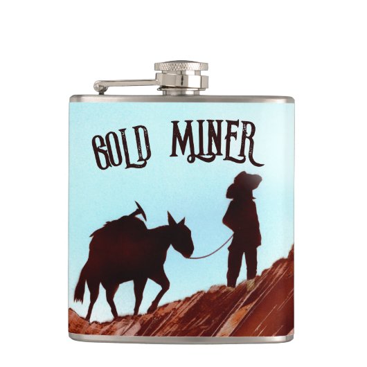 Gold Miner en Pack Mule Heupfles (Voorkant)
