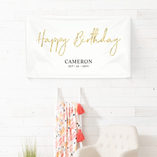 Gold Minimal Custom Happy Birthday-banner Spandoek (Insitu)