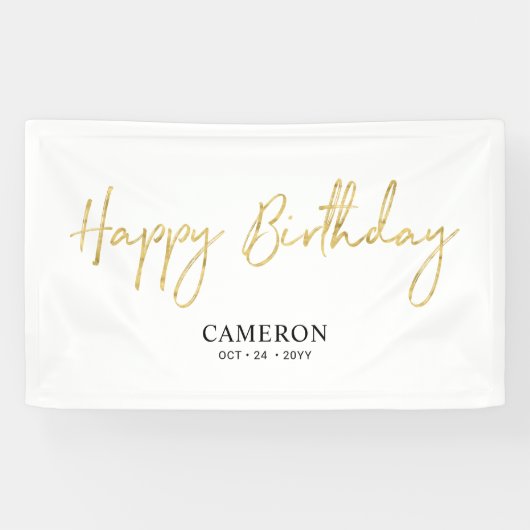 Gold Minimal Custom Happy Birthday-banner Spandoek (Horizontaal)