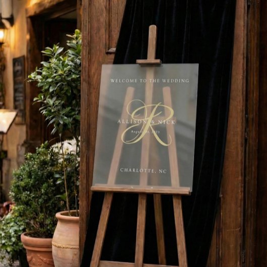 Gold Minimal Monogram Clear Wedding Entry