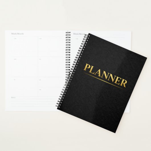 Gold Minimal Planner Black Leather Style (Display)