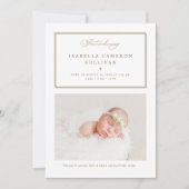 Gold Minimalist Borders Script Photo Baby Birth Aankondiging (Voorkant)