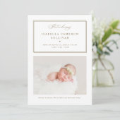 Gold Minimalist Borders Script Photo Baby Birth Aankondiging (Staand voorkant)