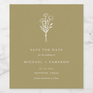 Gold Minimalist Botanical Save the Date Wijn Etiket