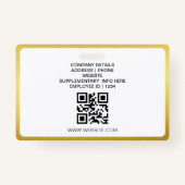 Gold Minimalist Business QR Employee Photo ID Badge (Achterkant)