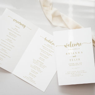 Gold Minimalist Calligraphy Folded Wedding Program Programma
