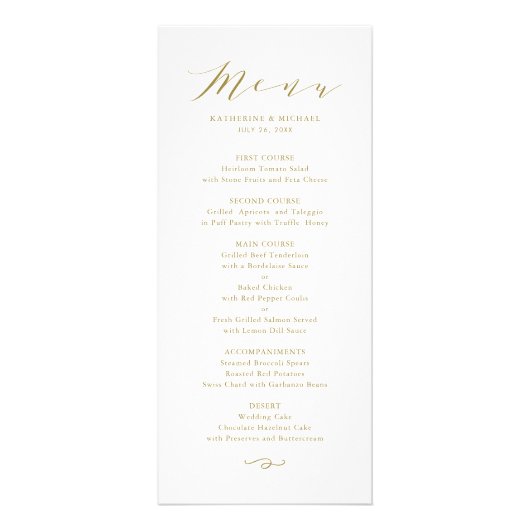 Gold Minimalist Dainty Script Wedding Menu Card (Voorkant)