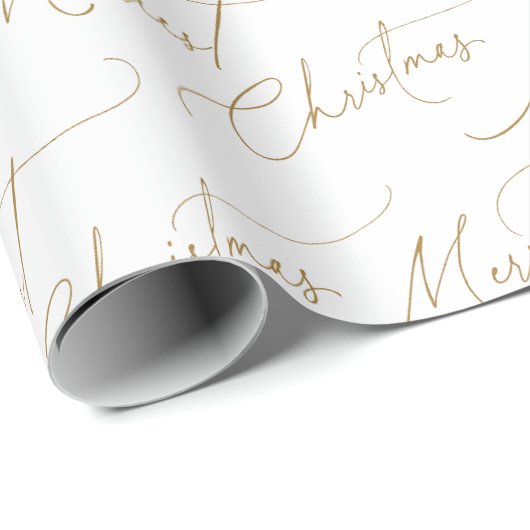 Gold Minimalist Modern Script Merriest Christmas Cadeaupapier (Rol Hoek)