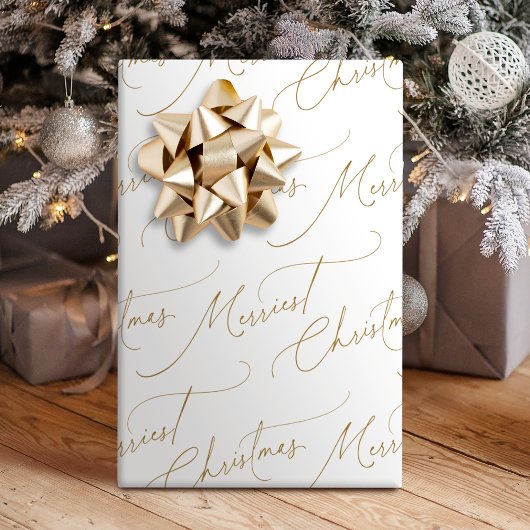 Gold Minimalist Modern Script Merriest Christmas Cadeaupapier