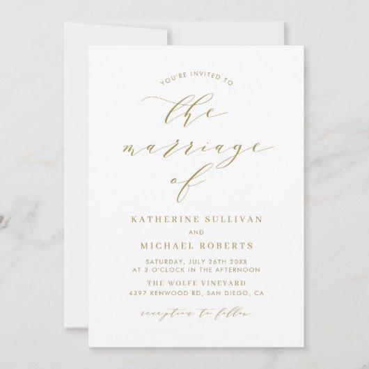 Gold Minimalist Script Wedding Kaart (Voorkant)