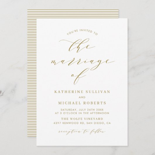 Gold Minimalist Script Wedding Kaart (Voorkant / Achterkant)
