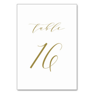 Gold Minimalist Script Wedding Table Number 16 Kaart