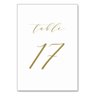Gold Minimalist Script Wedding Table Number 17 Kaart