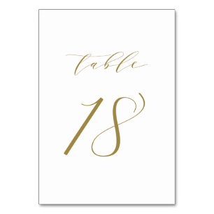 Gold Minimalist Script Wedding Table Number 18 Kaart