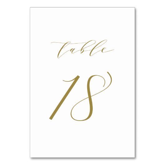 Gold Minimalist Script Wedding Table Number 18 Kaart (Achterkant)