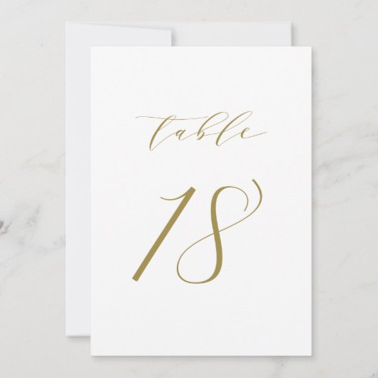 Gold Minimalist Script Wedding Table Number 18 Kaart (Achterkant)