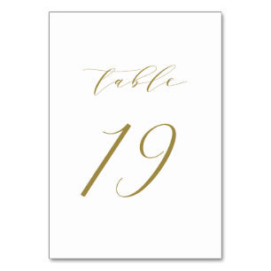 Gold Minimalist Script Wedding Table Number 19 Kaart