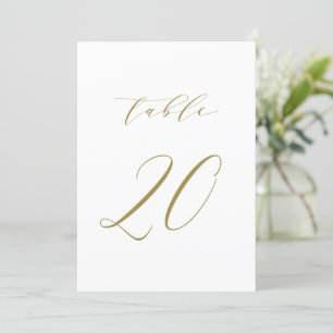 Gold Minimalist Script Wedding Table Number 20 Kaart