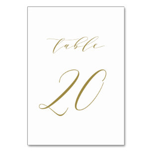 Gold Minimalist Script Wedding Table Number 20 Kaart