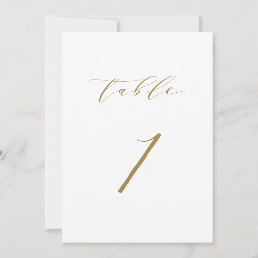 Gold Minimalist Script Weduwtable Number 1 Kaart (Achterkant)