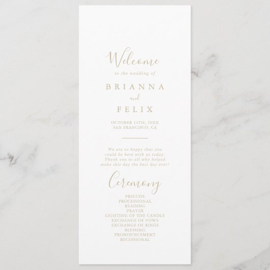 Gold Minimalist Wedding Program Programma (Voorkant)