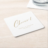 Gold minimum modern-chees script bruiloft vierkante kartonnen onderzetter (Schuin)