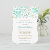 Gold Mint Floral Leaf Bruids Douche Uitnodiging (Staand voorkant)