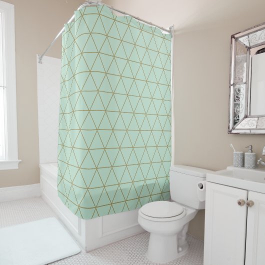 Gold Mint Geometric Triangles Boho Glam Minimum Douchegordijn (In situ)