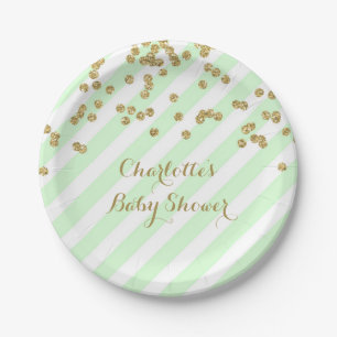 Gold Mint Green Confetti Stripes Baby shower Bord