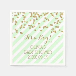 Gold Mint Green Confetti Stripes Baby shower Servetten