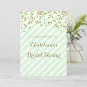 Gold Mint Green Stripes Invitations de douche nupt (Debout devant)