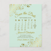 Gold & Mint Green Wedding Save the Date Calendar Aankondigingskaart (Voorkant)