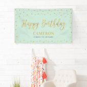 Gold & Mint Happy Birthday Party-banner Spandoek (Insitu)