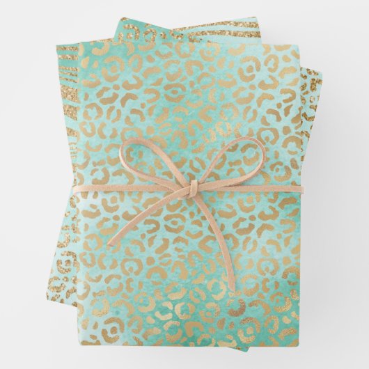 Gold Mint White Ombre Zebra Leopard Inpakpapier Vel (In situ)