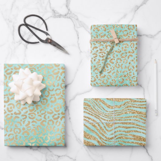 Gold Mint White Ombre Zebra Leopard Inpakpapier Vel (Voorkant)