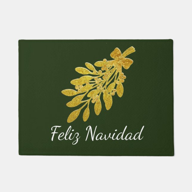 Gold Mistletoe Feliz Navidad personaliseren Deurmat (Voorkant)