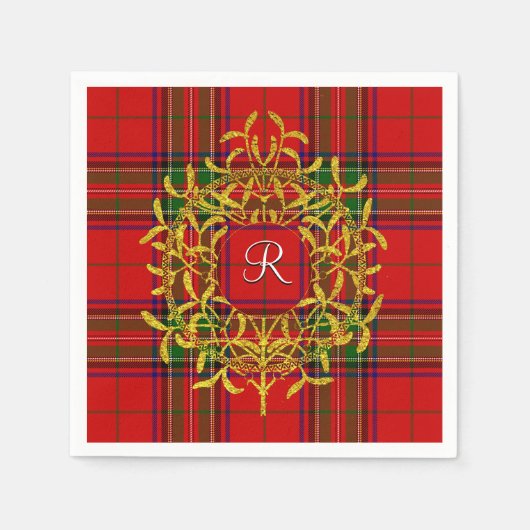 Gold Mistletoe Stewart Plaid Monogram Servetten (Voorkant)