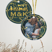 Gold Mistletoe WreatPhoto Ceramic Ornament