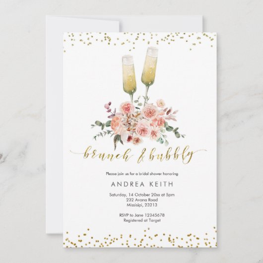 Gold Modern Brunch en Bubble Vrijgezellenfeest Kaart (Voorkant)