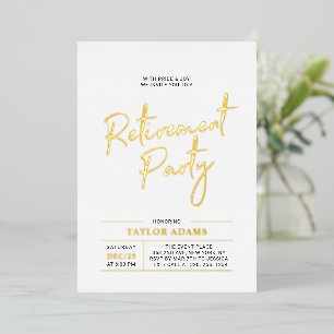 Gold Modern Brush Script Retirement Party Folie Uitnodiging