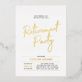 Gold Modern Brush Script Retirement Party Folie Uitnodiging (Voorkant)