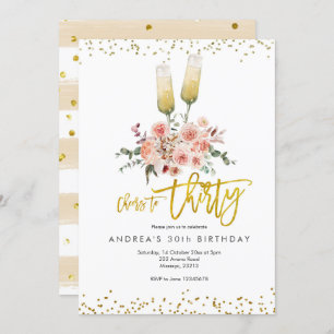 Gold Modern Cheers to Derty Invitation Kaart