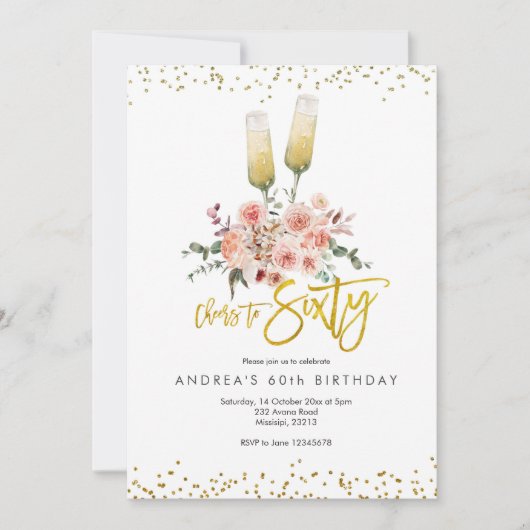 Gold Modern Cheers tot zestig uitnodiging (Voorkant)