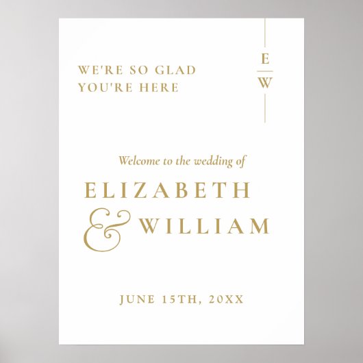 Gold Modern Elegant Monogram Mariage Affiche de bi (Devant)