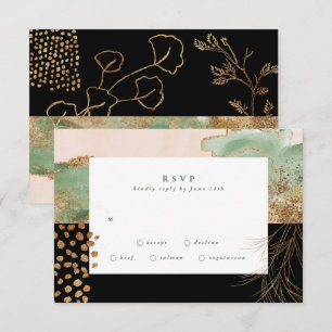 Gold Modern Eucalyptus Abstract Greenery Onyx RSVP Kaartje